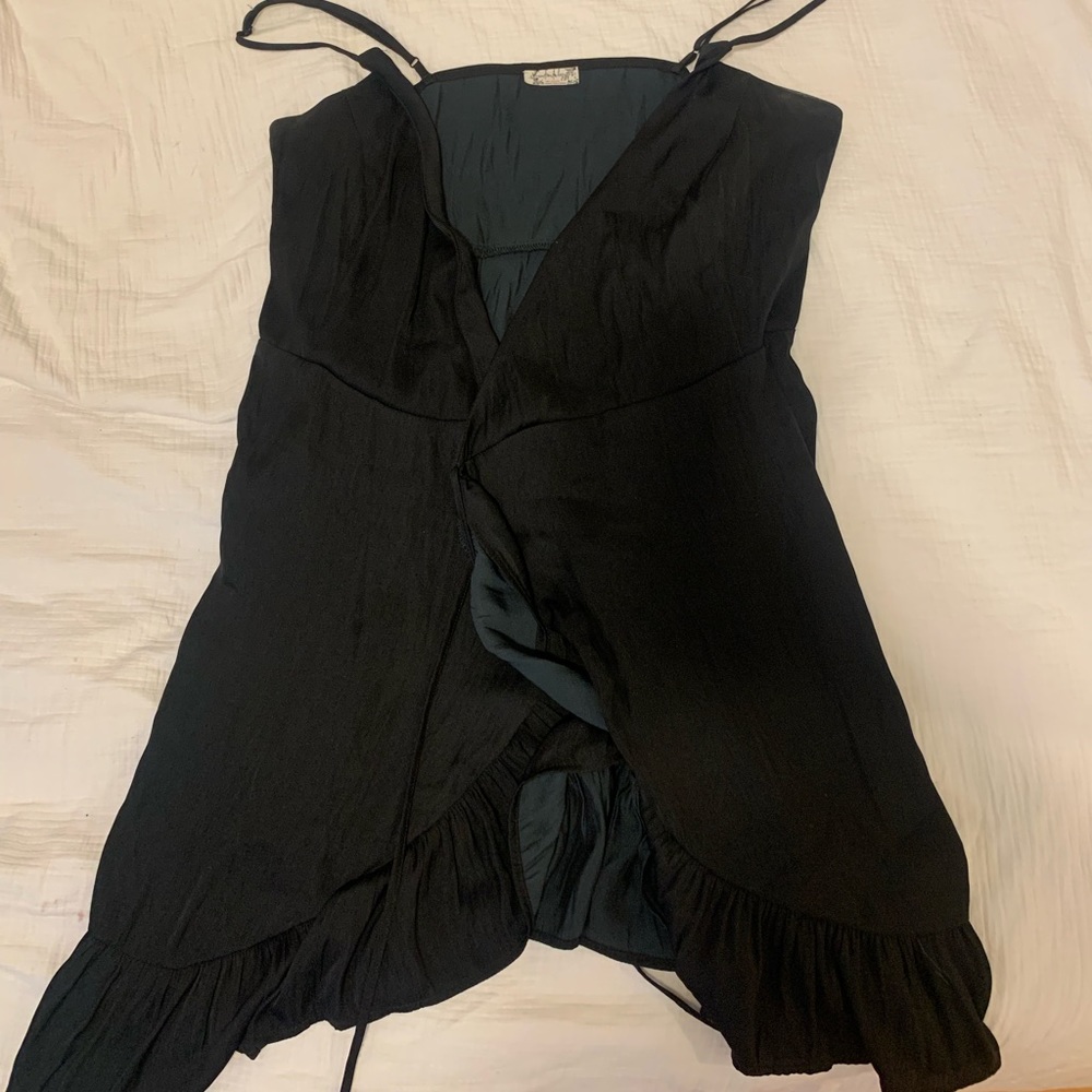 Free People Black Mini Dress with Ruffle Hem